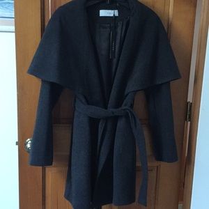 T Tahari wool shawl collar wrap coat- stylish!